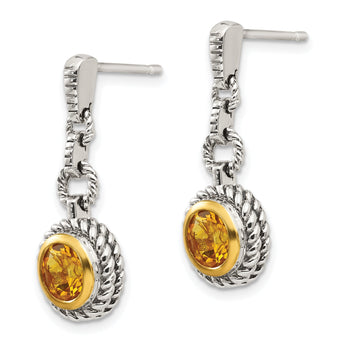Sterling Silver Gold-Plated Citrine Dangle Earrings Vintage Style