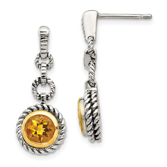 Sterling Silver Gold-Plated Citrine Dangle Earrings Vintage Style