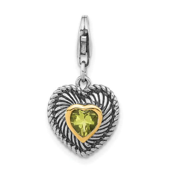 Lemon Quartz Charm in Sterling Silver, 25mm Antiqued