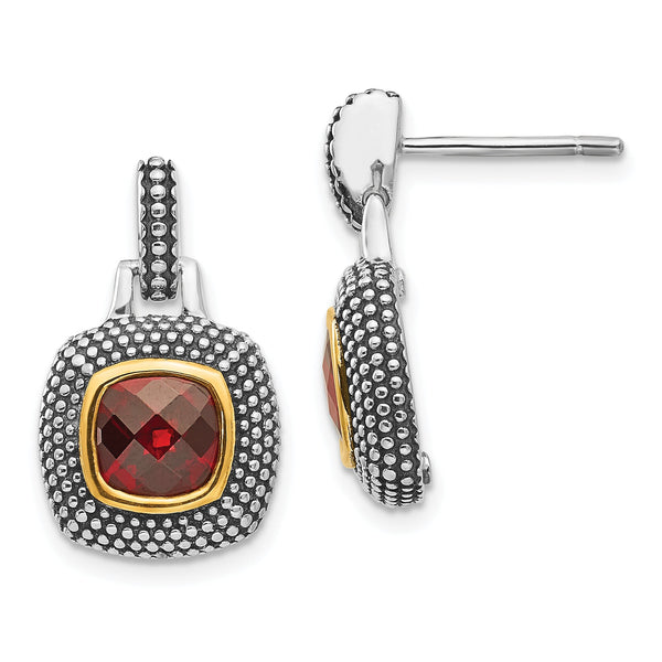 925 Sterling Silver Garnet Earrings with Gold-Plated Antique Finish