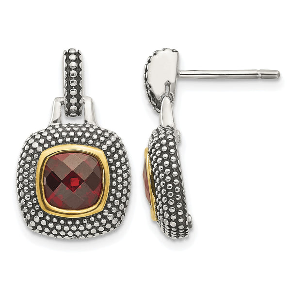 925 Sterling Silver Garnet Earrings with Gold-Plated Antique Finish - Birthstone Company