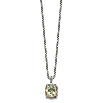 Cushion Bezel Green Quartz Necklace in Sterling Silver, 20 Inch