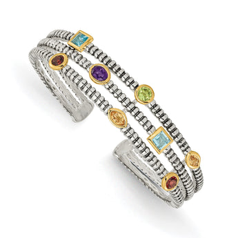 Shey Couture Sterling Silver 14K Accent Multi-Gemstone Antiqued Cuff Bracelet - Birthstone Company
