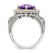 Shey Couture Sterling Silver with 14K Accent Antiqued Checkerboard-cut Cushon Amethyst Ring - Birthstone Company