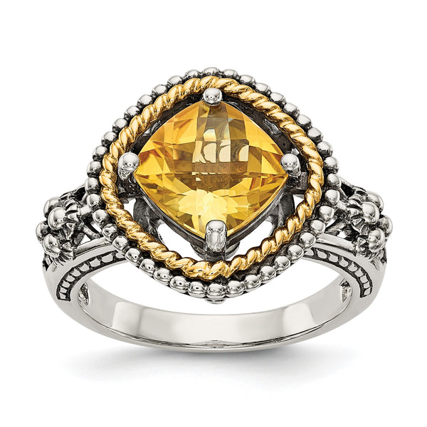 Shey Couture Sterling Silver with 14K Accent Antiqued Cushion Citrine Ring - Birthstone Company