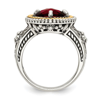 Shey Couture Sterling Silver with 14K Accent Antiqued Checkerboard Cushion Garnet Ring - Birthstone Company