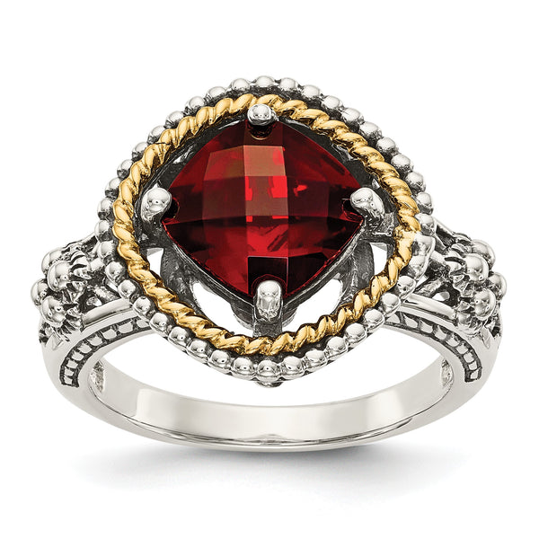 Shey Couture Sterling Silver with 14K Accent Antiqued Checkerboard Cushion Garnet Ring - Birthstone Company