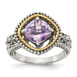 Shey Couture Sterling Silver with 14K Accent Antiqued Cushion Pink Quartz Ring - Birthstone Company