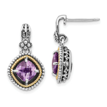 Shey Couture Sterling Silver 14K Gold Amethyst Dangle Earrings Vintage Style