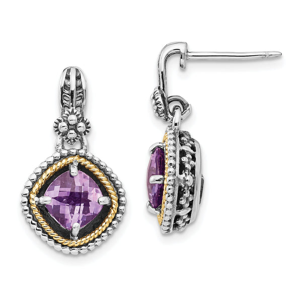 Shey Couture Sterling Silver 14K Gold Amethyst Dangle Earrings Vintage Style