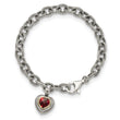 Shey Couture Sterling Silver with 14K Accent 7.25 Inch Antiqued Checkerboard Garnet Heart Link Bracelet - Birthstone Company