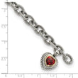 Shey Couture Sterling Silver with 14K Accent 7.25 Inch Antiqued Checkerboard Garnet Heart Link Bracelet - Birthstone Company