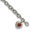 Shey Couture Sterling Silver with 14K Accent 7.25 Inch Antiqued Checkerboard Garnet Heart Link Bracelet - Birthstone Company