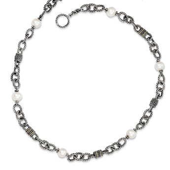 Shey Couture Sterling Silver with 14K Accent 18.5 Inch Antiqued 8-8.5mm Freshwater Cultured Pearl Necklace - Birthstone Company