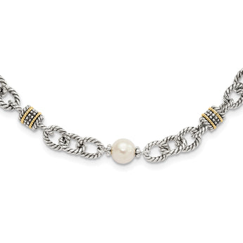Shey Couture Sterling Silver with 14K Accent 18.5 Inch Antiqued 8-8.5mm Freshwater Cultured Pearl Necklace - Birthstone Company