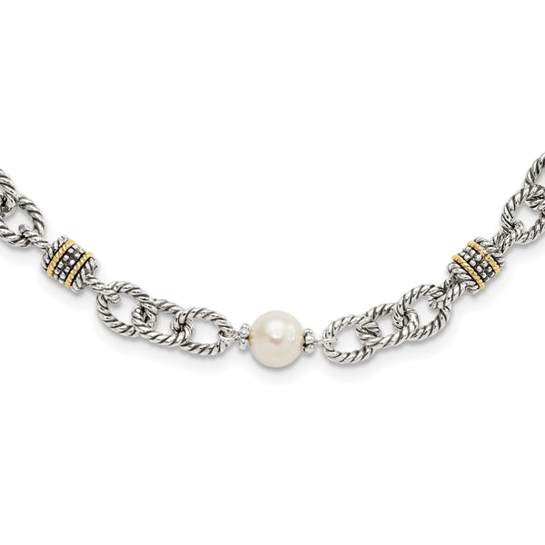 Shey Couture Sterling Silver with 14K Accent 18.5 Inch Antiqued 8-8.5mm Freshwater Cultured Pearl Necklace - Birthstone Company