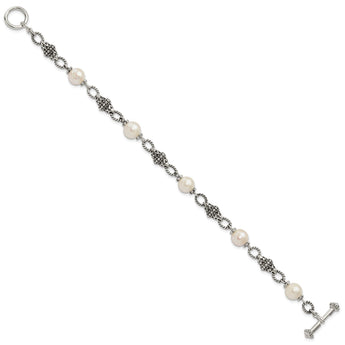 Shey Couture Sterling Silver 8 Inch Antiqued 8-8.5mm Freshwater Cultured Pearl Bracelet - Birthstone Company