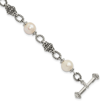 Shey Couture Sterling Silver 8 Inch Antiqued 8-8.5mm Freshwater Cultured Pearl Bracelet - Birthstone Company