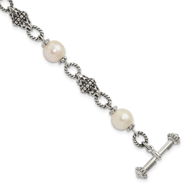 Shey Couture Sterling Silver 8 Inch Antiqued 8-8.5mm Freshwater Cultured Pearl Bracelet - Birthstone Company