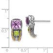 Sterling Silver 14K Accented Amethyst Peridot Drop Earrings