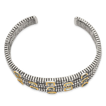 Sterling Silver Gold-Plated Blue Topaz Women's Cuff Bracelet by Shey Couture - Birthstone Company