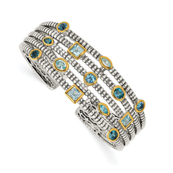 Sterling Silver Gold-Plated Blue Topaz Women's Cuff Bracelet by Shey Couture - Birthstone Company