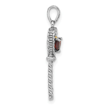 Sterling Silver With 14K Accent Polished & Antiqued Garnet Key Pendant - Birthstone Company