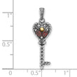 Sterling Silver With 14K Accent Polished & Antiqued Garnet Key Pendant - Birthstone Company