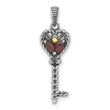 Sterling Silver With 14K Accent Polished & Antiqued Garnet Key Pendant - Birthstone Company