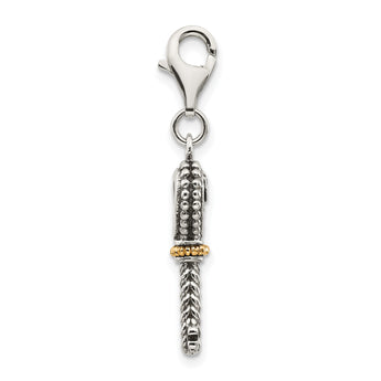 Shey Couture Sterling Silver with 14K Accent Antiqued Garnet Key with Lobster Clasp Charm - Birthstone Company