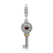 Shey Couture Sterling Silver with 14K Accent Antiqued Garnet Key with Lobster Clasp Charm - Birthstone Company