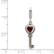 Shey Couture Sterling Silver with 14K Accent Antiqued Garnet Key with Lobster Clasp Charm - Birthstone Company