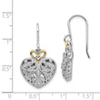 Sterling Silver Vintage Heart Earrings with 14K Gold Accent