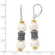 Sterling Silver 14K Gold Pearl Dangle Earrings with Antiqued Finish