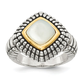 Shey Couture Sterling Silver with 14K Accent Antiqued Mother of Pearl Ring - Birthstone Company