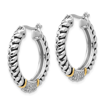 Sterling Silver & 14K Gold Diamond Hoop Earrings Antiqued Elegance - Birthstone Company