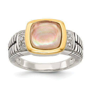 Shey Couture Sterling Silver with 14K Accent Antiqued Black Mother of Pearl and Diamond Ring - Birthstone Company
