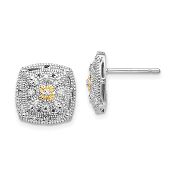 Sterling Silver 14K Gold Diamond Accented Cluster Earrings Elegant Finish