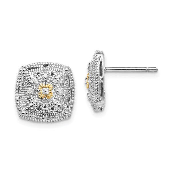 Sterling Silver 14K Gold Diamond Accented Cluster Earrings Elegant Finish
