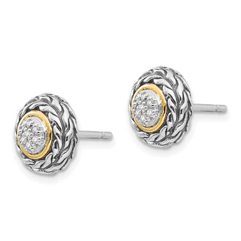 Sterling Silver 14K Gold Diamond Button Earrings Vintage Elegance