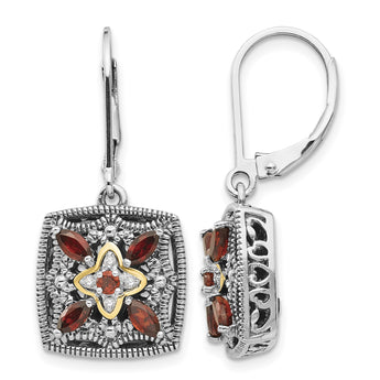 Sterling Silver 14K Gold Garnet and Diamond Antique Dangle Earrings - Birthstone Company