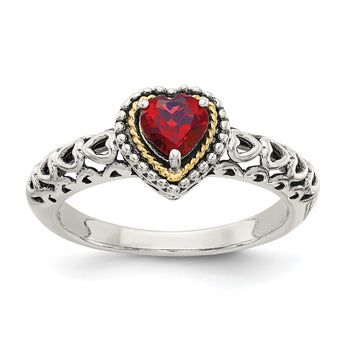 Shey Couture Sterling Silver with 14K Accent Antiqued Heart Garnet Ring - Birthstone Company