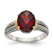 Shey Couture Sterling Silver with 14K Accent Antiqued Oval Garnet Ring - Birthstone Company