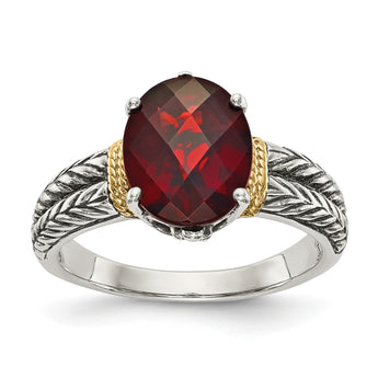 Shey Couture Sterling Silver with 14K Accent Antiqued Oval Garnet Ring - Birthstone Company