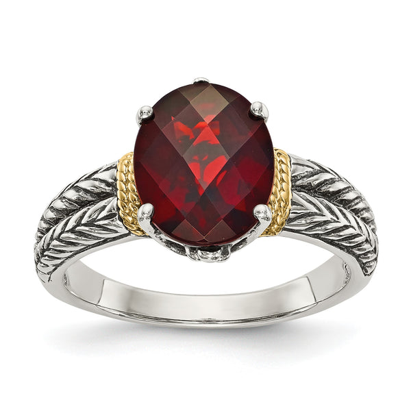 Shey Couture Sterling Silver with 14K Accent Antiqued Oval Garnet Ring - Birthstone Company