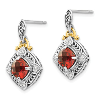Sterling Silver 14K Gold Garnet Diamond Dangle Earrings - Birthstone Company