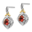Sterling Silver 14K Gold Garnet Diamond Dangle Earrings