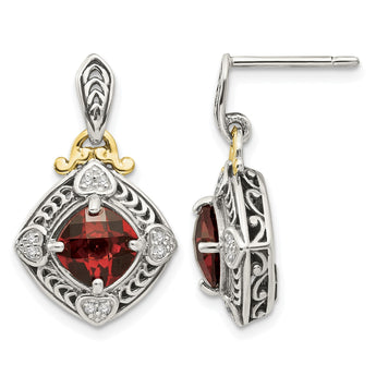 Sterling Silver 14K Gold Garnet Diamond Dangle Earrings - Birthstone Company