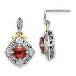 Sterling Silver 14K Gold Garnet Diamond Dangle Earrings