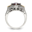 Shey Couture Sterling Silver with 14K Accent Antiqued Diamond and Checkerboard Cushion Garnet Ring - Birthstone Company